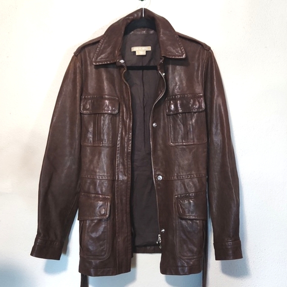 Michael Kors Genuine Leather Java Brown Belted Made in Italy Jacket Size 4 EUC!! - Picture 2 of 15